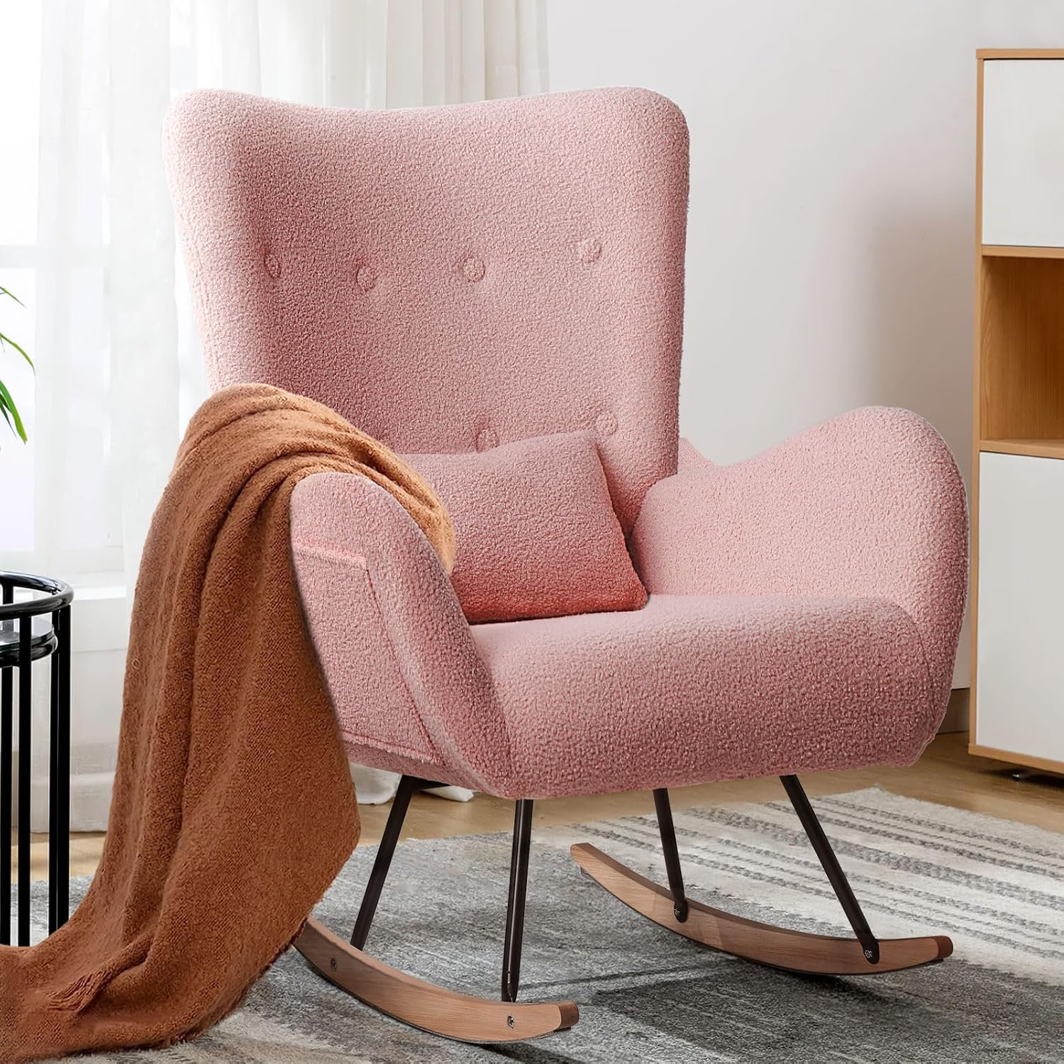 George Oliver Kahmar Teddy Fabric Nursery Rocking Chair with Side